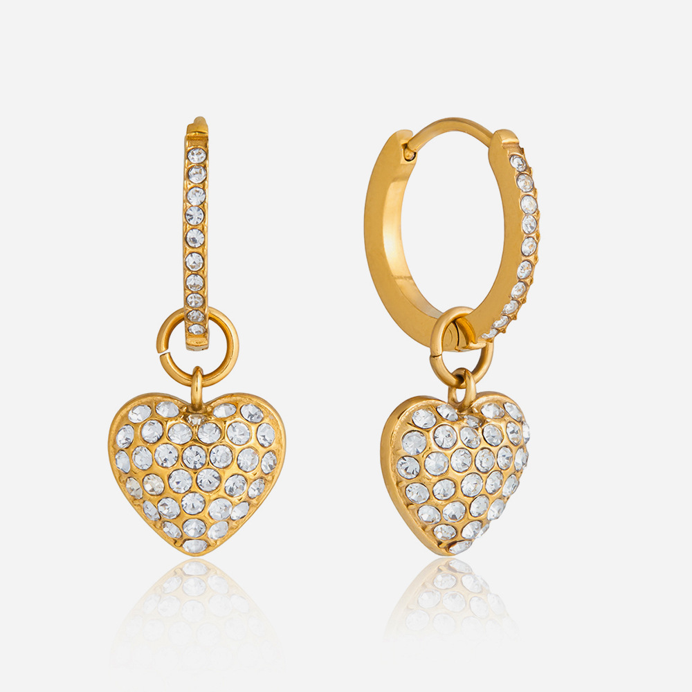 18K gold stainless steel zircon heart-shaped earrings - luxurious and high-end ear accessories