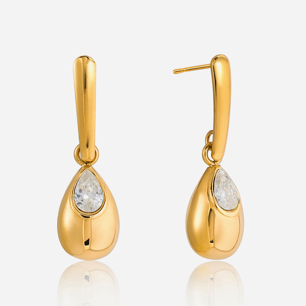18K gold stainless steel teardrop-shaped zirconia stud earrings - exclusive, high-end, elegant women's accessories