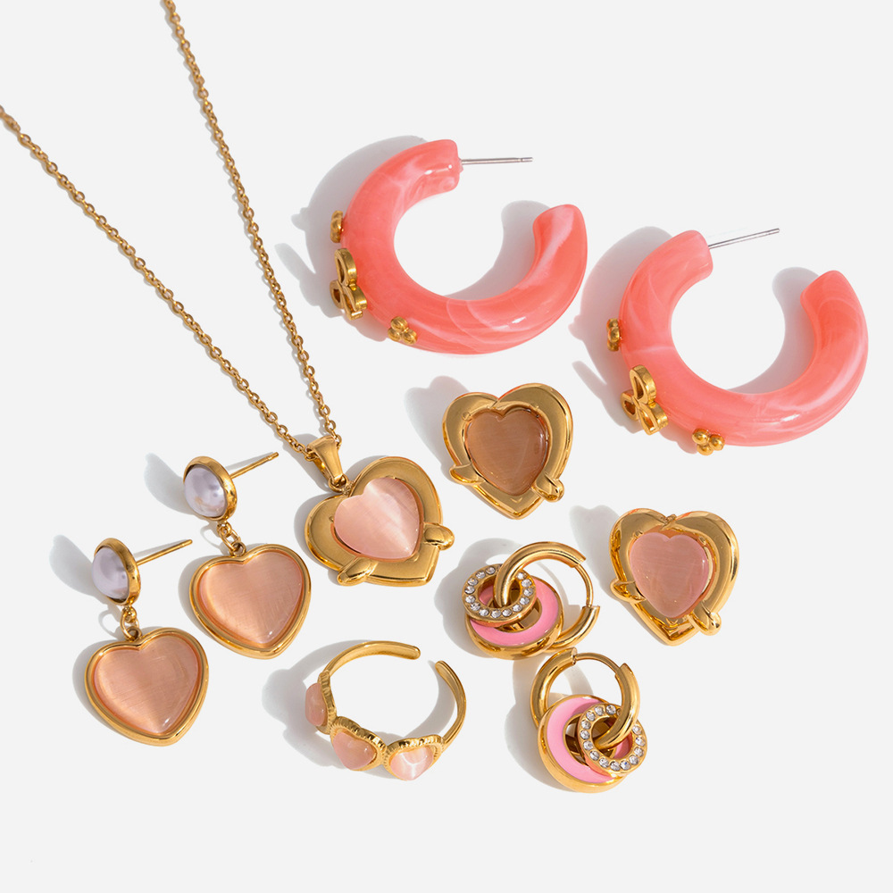 Stainless steel 18K pink sweet drop earrings - a small, fresh and sophisticated cross-border accessory set for women.