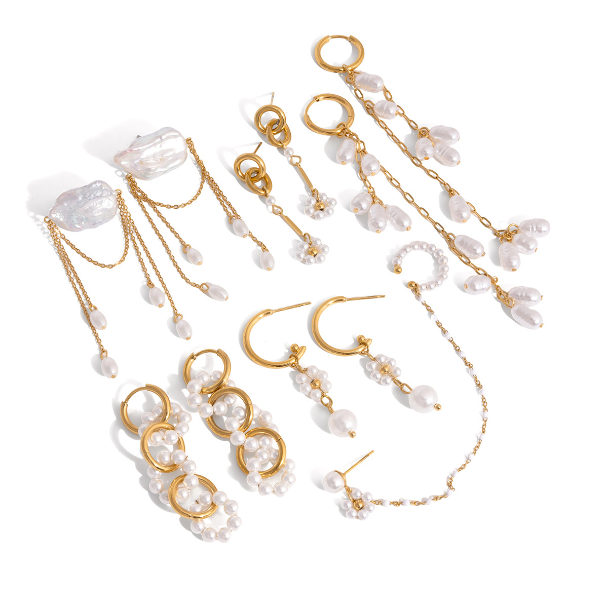 Stainless steel 18K pearl tassel earrings - exquisitely designed, luxurious and lightweight, won't fade. Cross-border earrings for women.