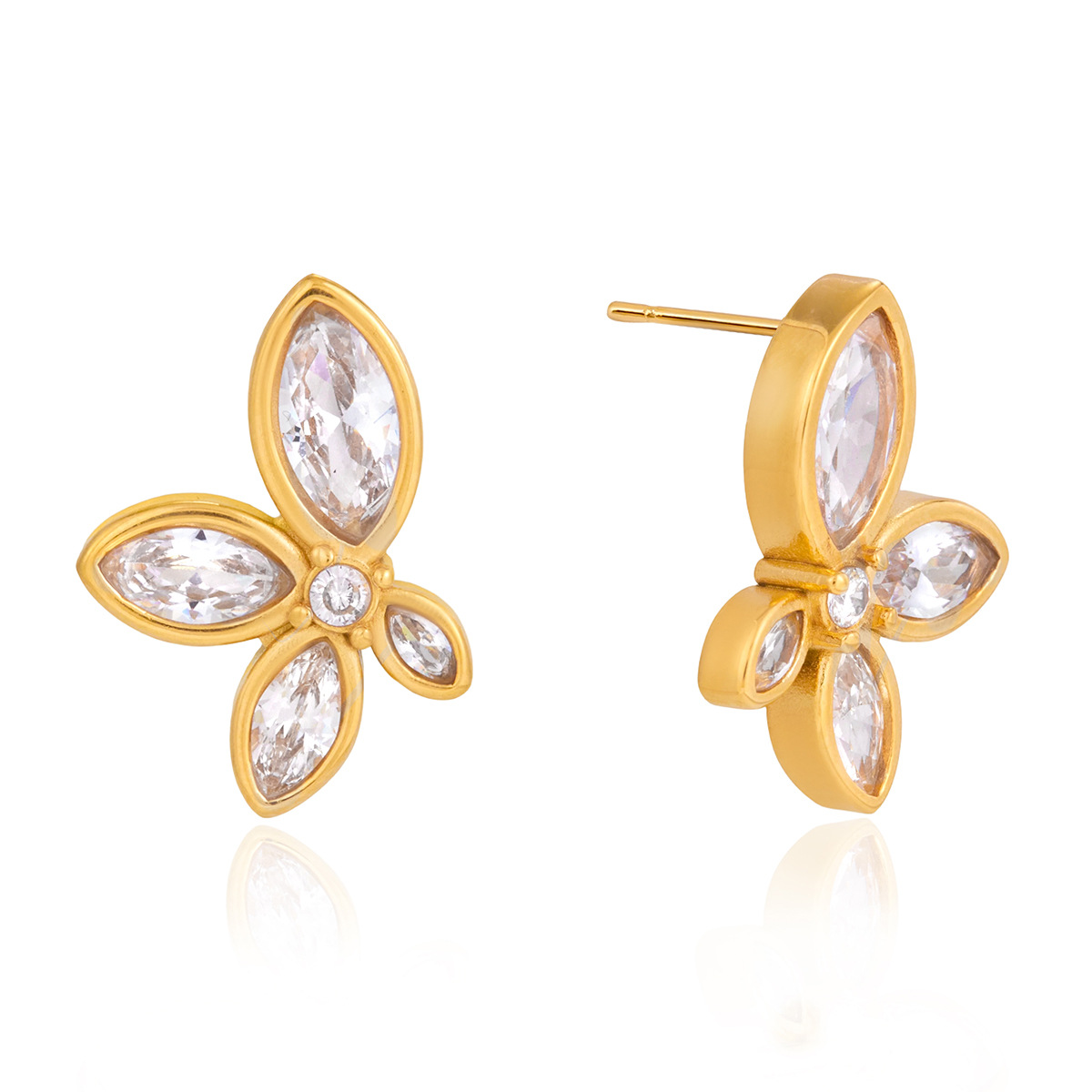 White flower zircon earrings with a light luxury and high-end feel, ear studs, niche titanium steel jewelry, stainless steel fashion jewelry