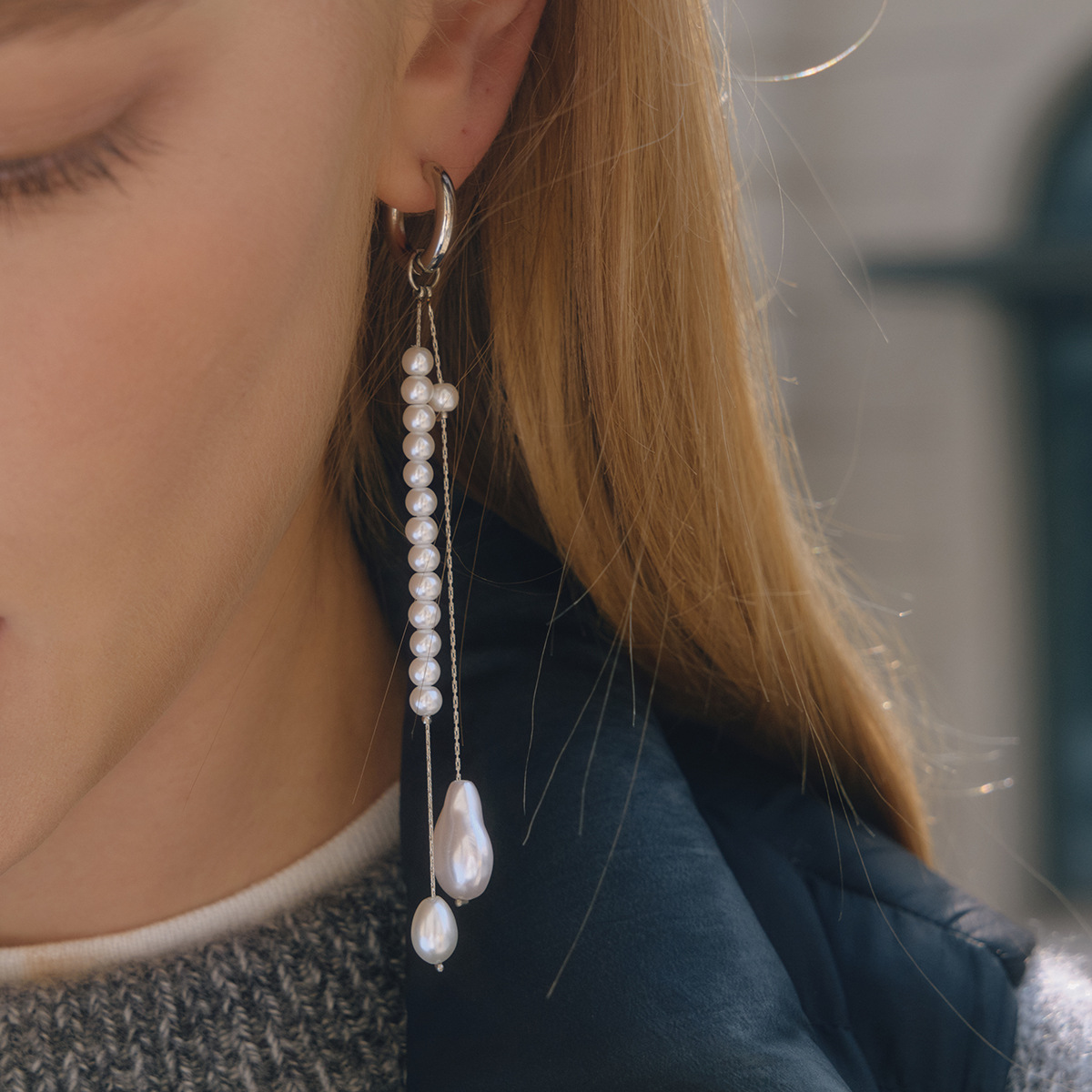 Stainless steel fringed pearl earrings - luxurious and high-end ear accessories with titanium steel jewelry.