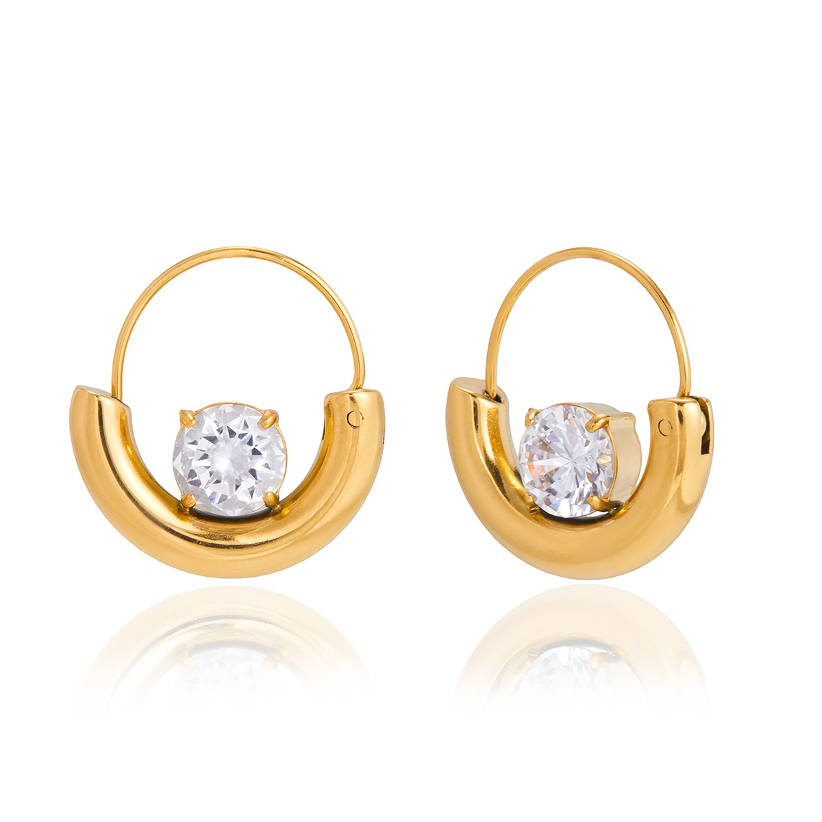 Stainless steel zirconia earrings - luxurious and high-end ear accessories for women. Non-detachable titanium steel jewelry.