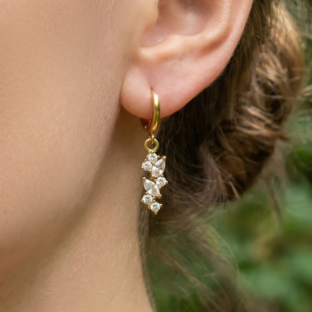 Stainless steel 5A zirconia earrings - unique and stylish women's jewelry that won't fade and is versatile. Ear pendants.