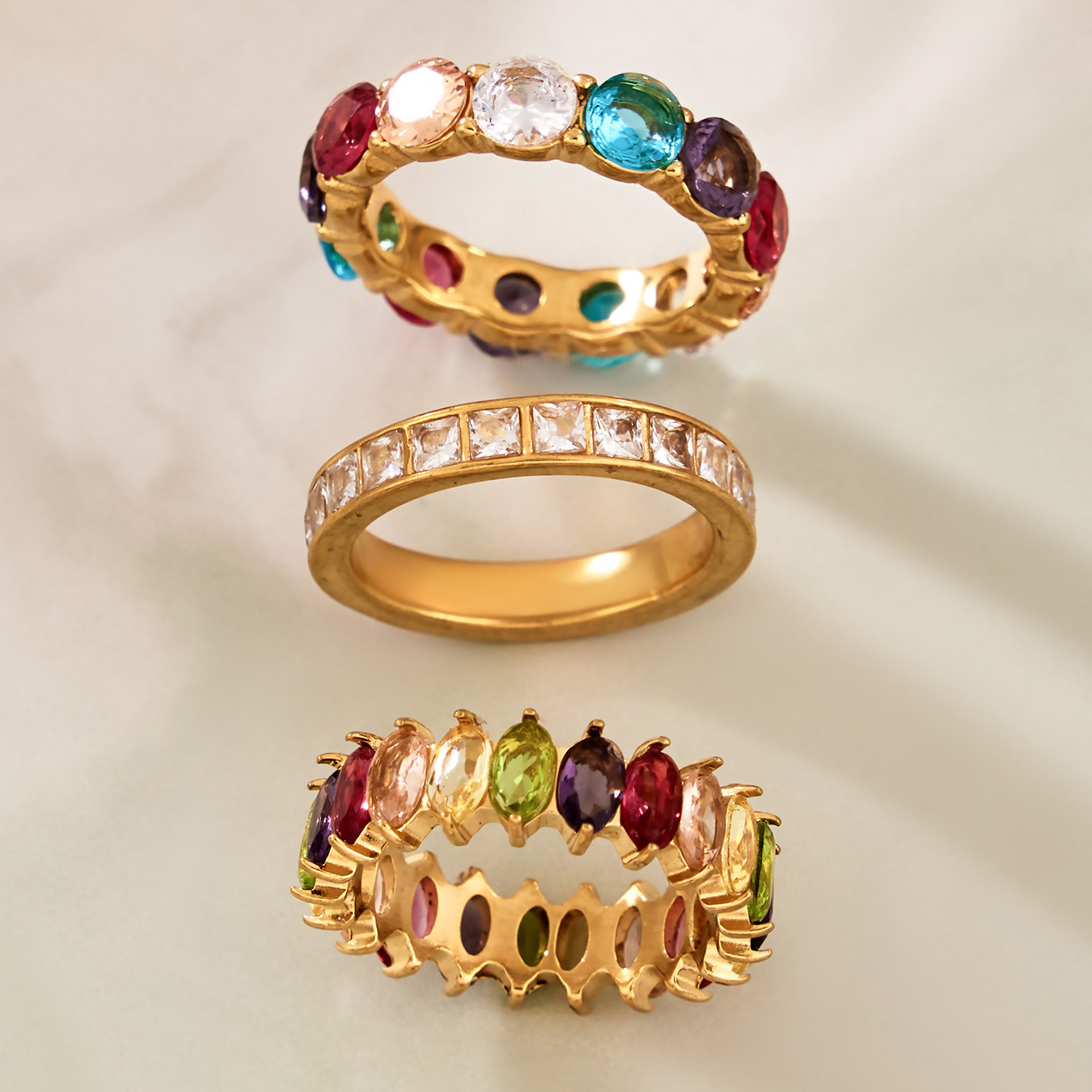 Stainless steel 5A colored zircon ring for women, 18K gold, niche design, light luxury color preservation ring